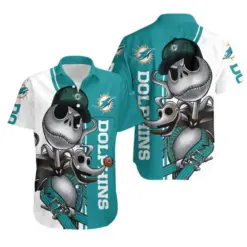 hawaiian Shirt Miami Dolphins Jack Skellington And Zero - hotHawaiianShirt