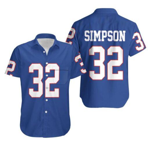 Buffalo Bills 32 O J Simpson Men Royal Vintage Jersey Inspired Style Hawaiian Shirt