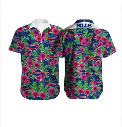 Buffalo Bills Hawaiian Shirt Buffalo Bills Hibiscus Flowers Pink Blue