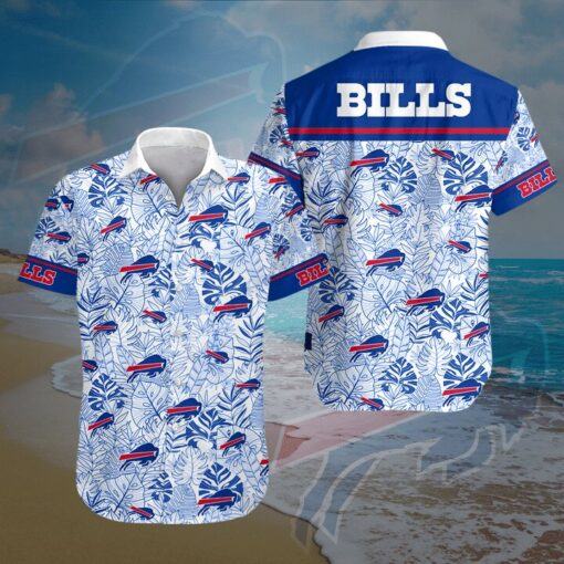 Buffalo Bills Hawaiian Shirt Buffalo Bills Palm Leaves Blue White