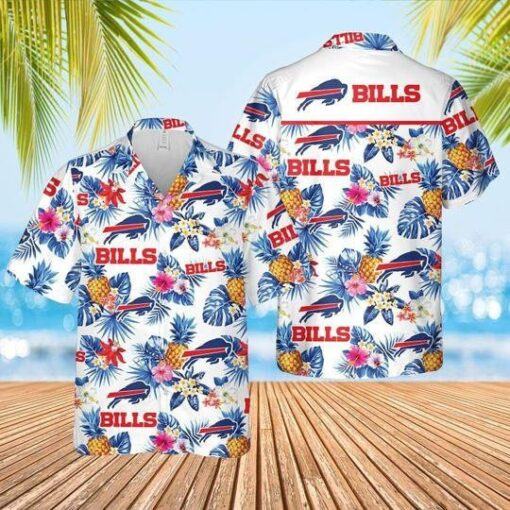 Buffalo Bills Hawaiian Shirt Buffalo Bills Palm Leaves Pineapples Red Blue White