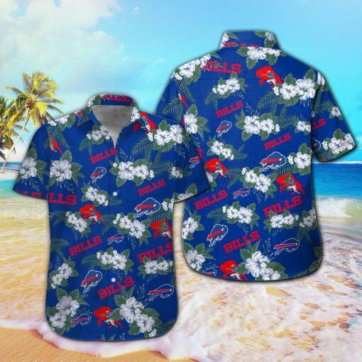 Buffalo Bills Hawaiian Shirt Buffalo Bills White Hibiscus Flowers Blue