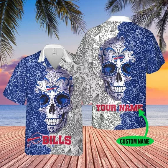 Buffalo Bills Sugar Skull Hawaiian Shirt custom name for fan