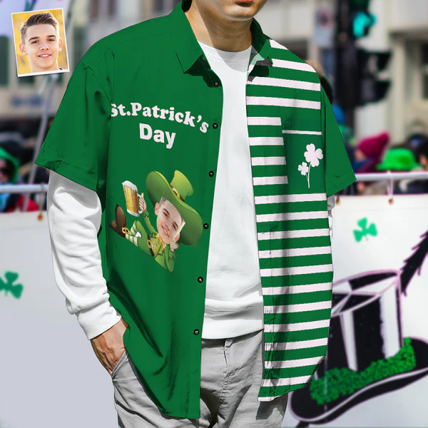 Custom your Face Hawaiian Shirts St. Patrick's Day Shirts Gift for Adults