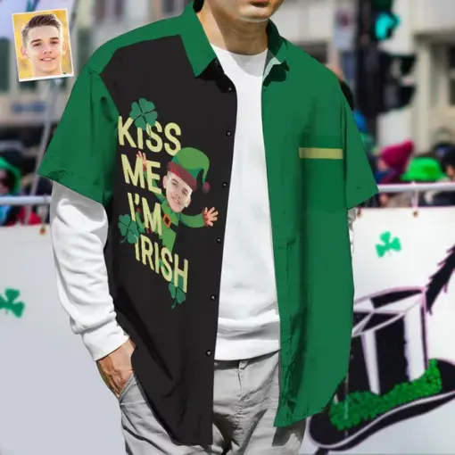 Custom your Face Hawaiian Shirts St. Patrick's Day Shirts kiss me