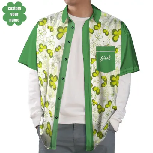 Custom your Name Hawaiian Shirts St. Patrick Clover Shirts Creative Design Gift