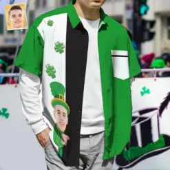 Custom your face Hawaiian Shirts St. Patrick's Day Shirts Clover Simple Stitching Shirt