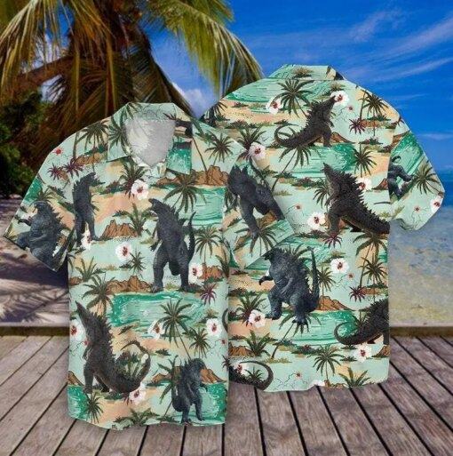 Godzilla Japanese Monster Coconut Tree Pattern Summer hot Hawaiian shirts