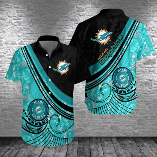 Miami Dolphins Button hawaiian Shirt Hot black-pattern