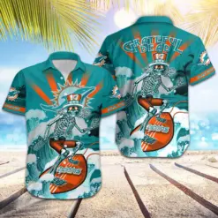 Miami Dolphins skeleton surfer hawaiian Shirt for fan