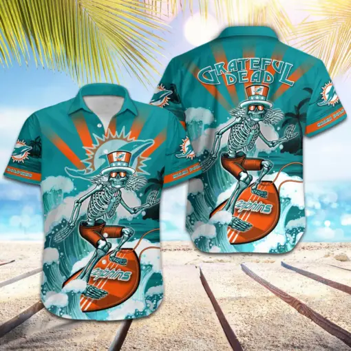 Miami Dolphins skeleton surfer hawaiian Shirt for fan