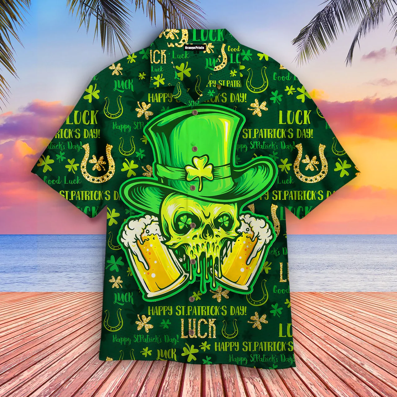 Irish Patrick Day Aloha hotHawaiian Shirts skull drink beer