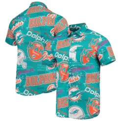 Miami Dolphins Aqua Thematic Button-Up hot Hawaiian Shirt