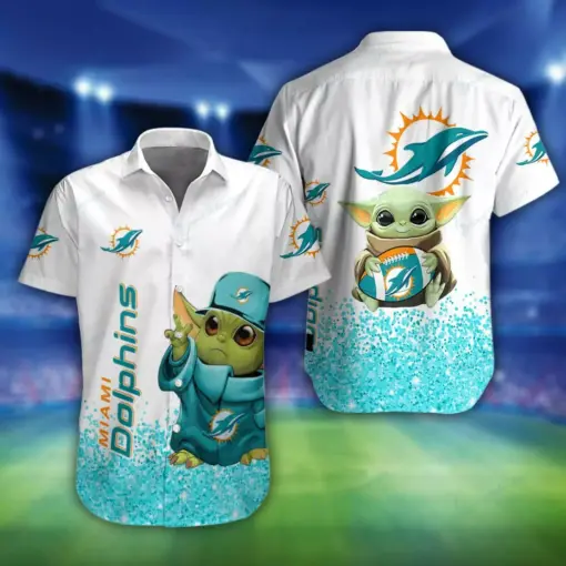 Miami Dolphins Baby Yoda Button hawaiian Shirts