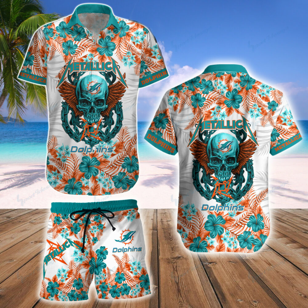Miami Dolphins Hawaiian Shirt skull metallica custom for fan
