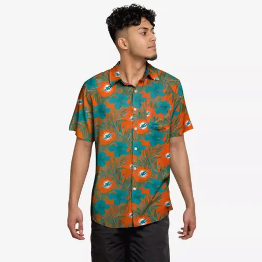 Miami Dolphins Hibiscus Button Up hawaiian Shirt-hothawaiianshirt