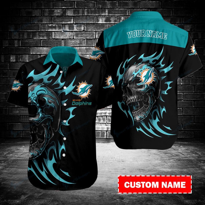 Miami Dolphins black Skull Hawaiian Shirt custom name for fan