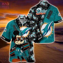 Mickey And Floral black Miami Dolphins NFL Summer Hawaiian Shirt