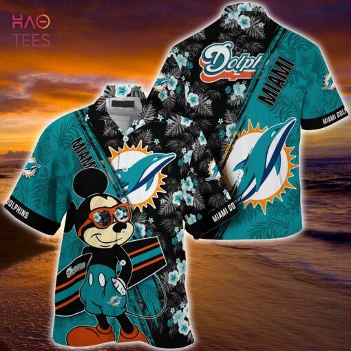 Mickey And Floral black Miami Dolphins NFL Summer Hawaiian Shirt