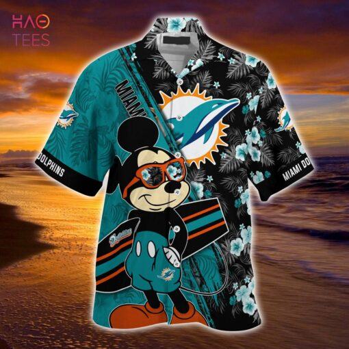 Mickey And Floral black Miami Dolphins NFL Summer Hawaiian Shirt