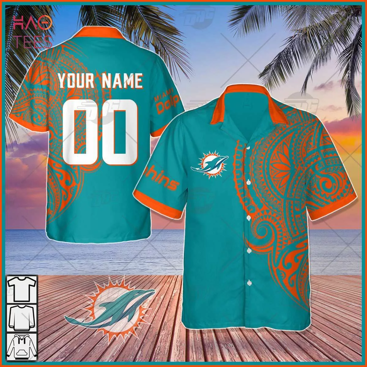 Personalize NFL Miami Dolphins Polynesian Tattoo Design Hawaiian Shirt custom name