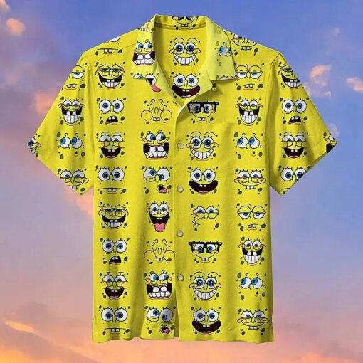 Spongebob Squarepants Smiling Faces Summer hot Hawaiian shirts yellow