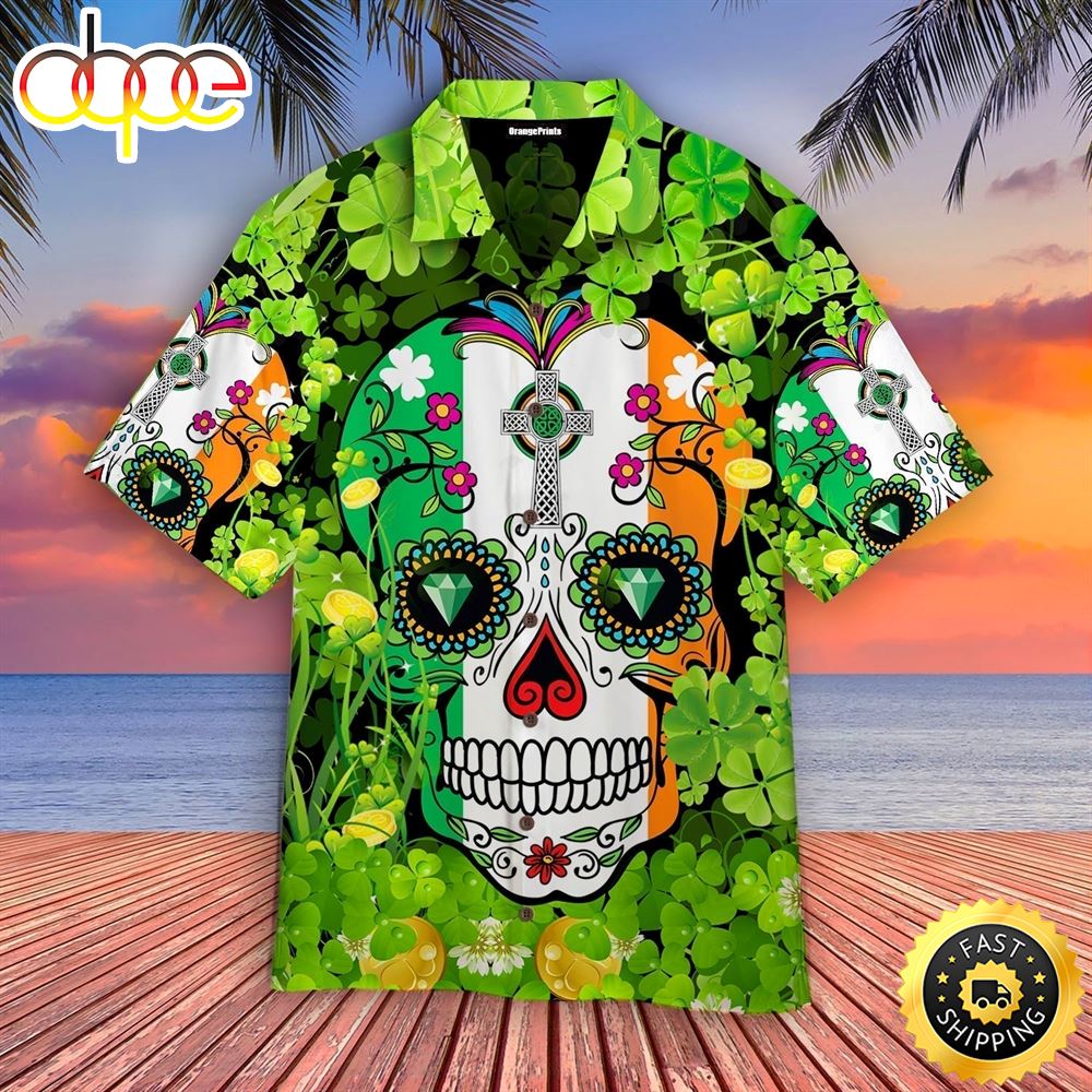 Sugar Skull Saint St Patricks Day Aloha Hawaiian Shirts – hotHawaiianShirt