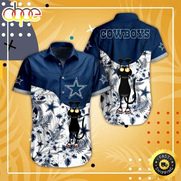 hothawaiianshirt Dallas Cowboys NFL Black Cat Graphic 3D Printed Hawaii Shirt Short Best Fan Ever Hawaiian Shirt 2023