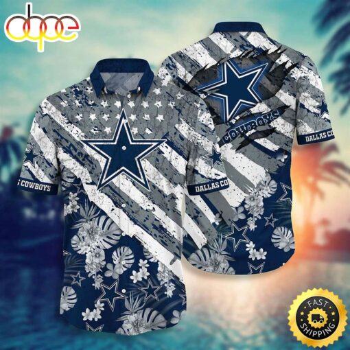 hothawaiianshirt Dallas Cowboys NFL Floral Print American Flag Beach Shirt Short Style Hot Trending Summer Hawaiian Shirt 2023