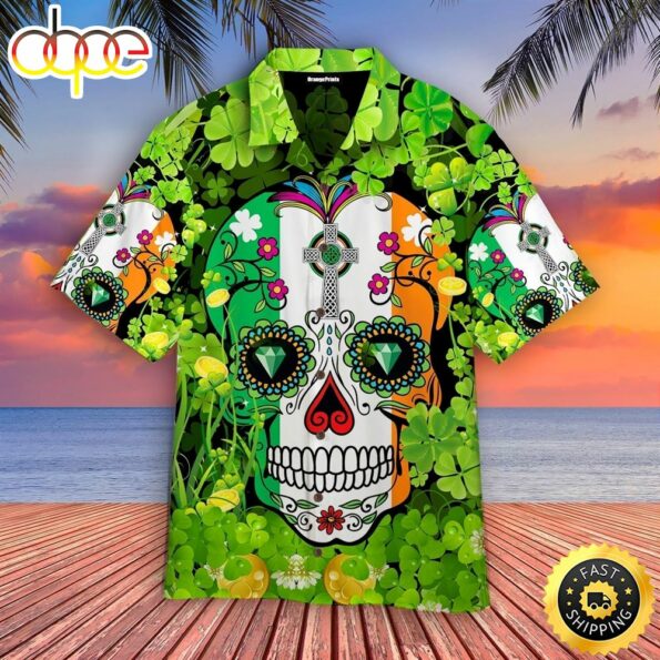 hothawaiianshirt Sugar Skull Saint St Patricks Day Aloha Hawaiian Shirts – Mens Hawaiian Shirt – St Patrick’s Day Gifts 2023