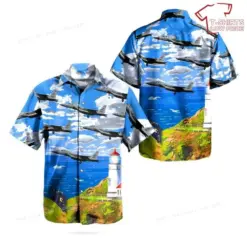 142nd Wing Oregon Air National Guard Mcdonnell Douglas F-15 Eagle Button Up Hawaiian Shirt for summer