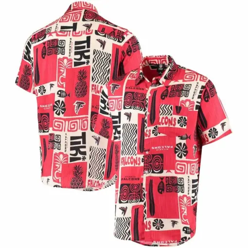 Atlanta Falcons RedTan Tiki Floral Button-Up Woven Hawaiian Shirt -hothawaiianshirt