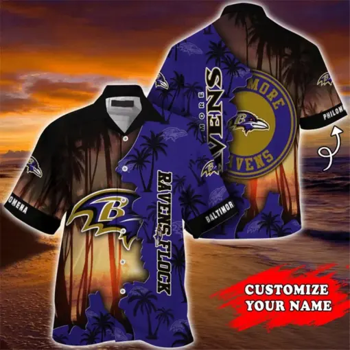 Baltimore Ravens Hawaiian Shirt Tropical Island Personalized -hothawaiianshirt