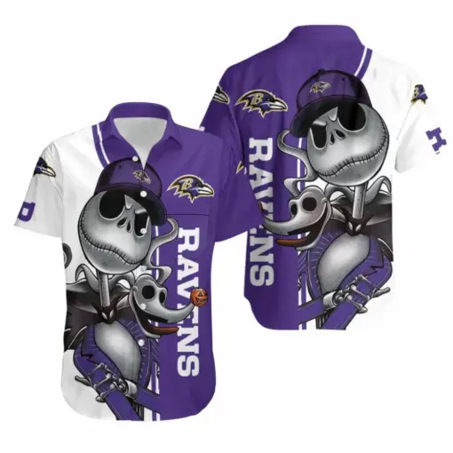 Baltimore Ravens Jack Skellington And Zero Hawaiian Shirt -hothawaiianshirt