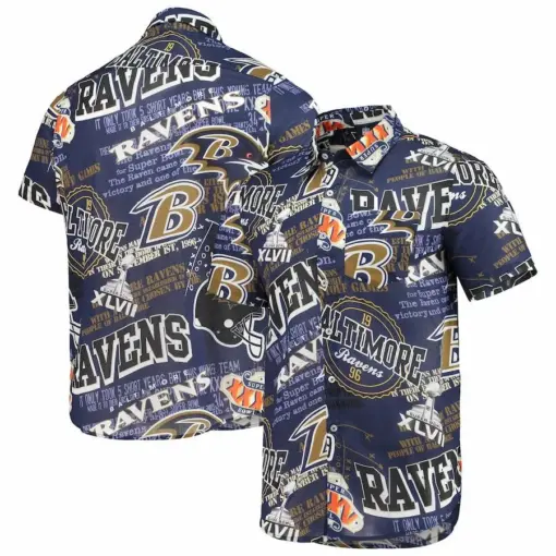 Baltimore Ravens Purple Thematic Button-Up Hawaiian Shirt -hothawaiianshirt