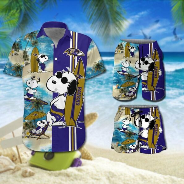 Baltimore Ravens Snoopy All Over Print 3D Hawaiian Shirt & Beach Shorts -hothawaiianshirt
