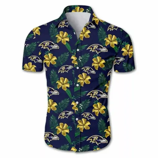 Baltimore Ravens Tropical Flower Hawaiian Shirt White Men Women Beach Wear Short Sleeve Hawaii Shirt Combo Beach -hothawaiianshirt