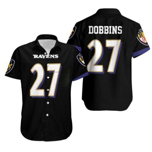 Beach Shirt Baltimore Ravens J K Dobbins 27 Black Jersey Inspired Hawaiian Shirt -hothawaiianshirt