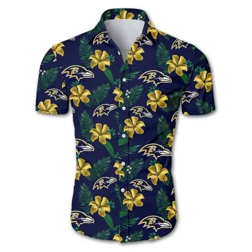 Beach Shirt Baltimore Ravens Tropical Flower Hawaiian Shirt White Men Women Beach Wear Short Sleeve Hawaii Shirt -hothawaiianshirt