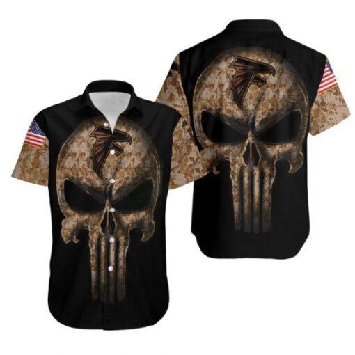 Camouflage Skull Atlanta Falcons American Flag Hawaiian Shirt Mh122 -hothawaiianshirt