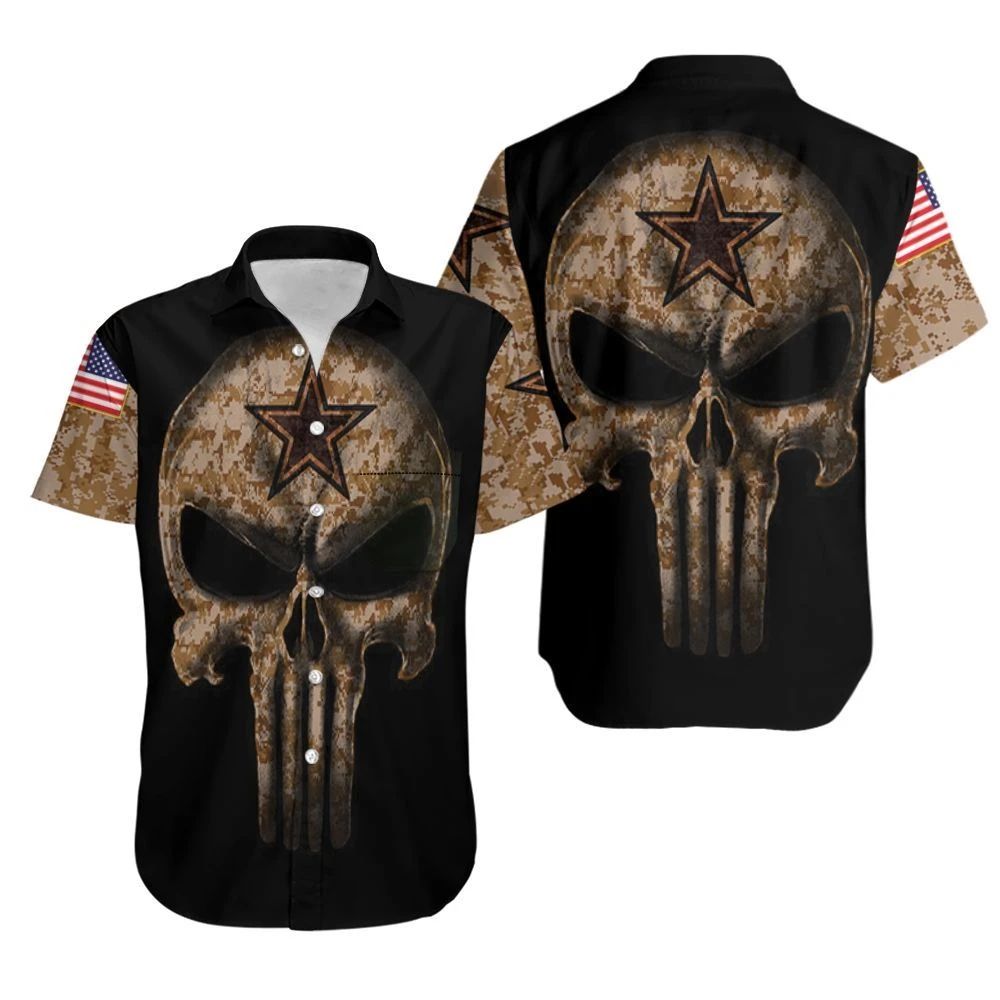 Camouflage Skull punisher Dallas Cowboys American Flag Hawaiian Shirt hothawaiianshirt