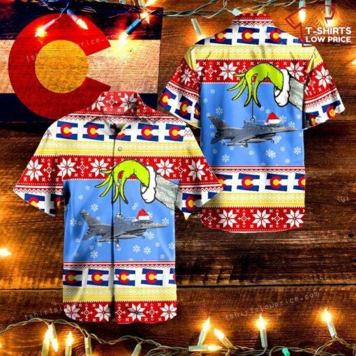 Colorado Air National Guard 140th Wing General Dynamics F-16c Fighting Falcon Ugly Christmas Hawaiian Shirt Cheap for summer