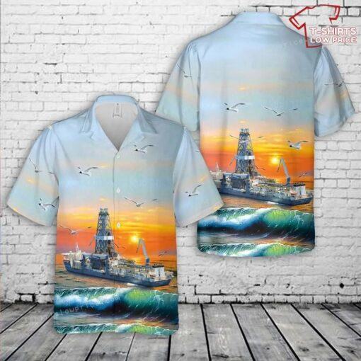 Discoverer Clear Leader Double Hulled Dynamically Positioned Drillship Button Up Hawaiian Shirt for summer