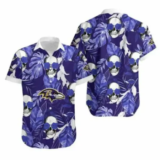 Gift For Husband Gift For Dad Skull Baltimore Ravens Football Hawaiian Shirt Mh145 -hothawaiianshirt