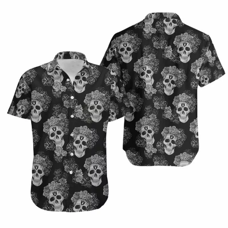 Las-Vegas-Raiders-Mystery-Skull-And-Flower-Hawaiian-Shirt-For-Fans-summer