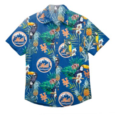 NEW YORK METS MLB MENS FLORAL BUTTON UP hawaiian shirt for fan