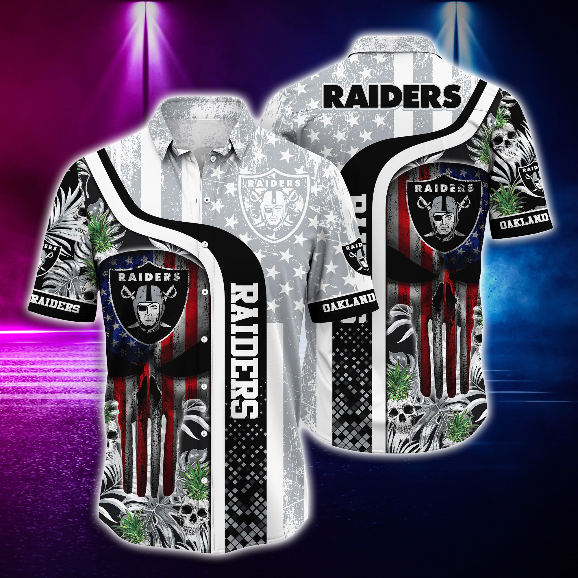 NFL-Hawaiian-Shirt-Oakland-Raiders-and-Tshirt-skull-summer