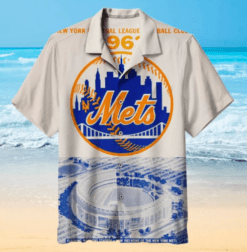 New York METS Hawaiian shirt white with big logo custom for fan