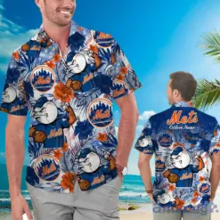 New York Mets Tropical Floral Custom Name Aloha Hawaiian Shirt unisex for fan