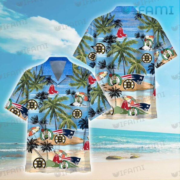 Bruins Hawaiian Shirt Patriots Celtics Red Sox Beach Boston Bruins Gift for fan
